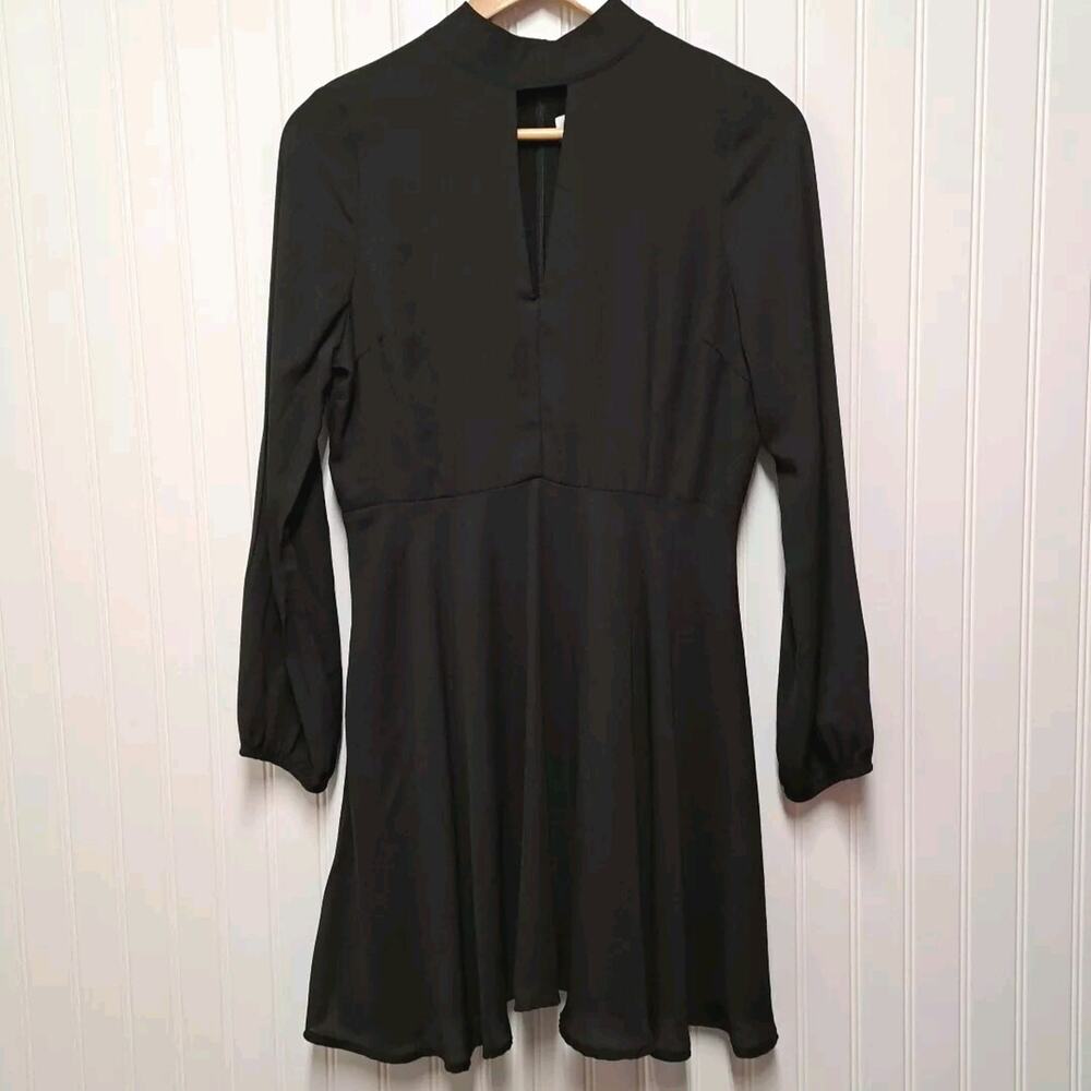 Love Sadie Sheer Long Sleeve Skater Mini Dress Womens M Black Chiffon Back Zip